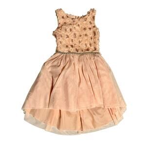Nanette Lepore Girls Blush Rosette Sequin High-Low Special Occasion Dress – 7/8
